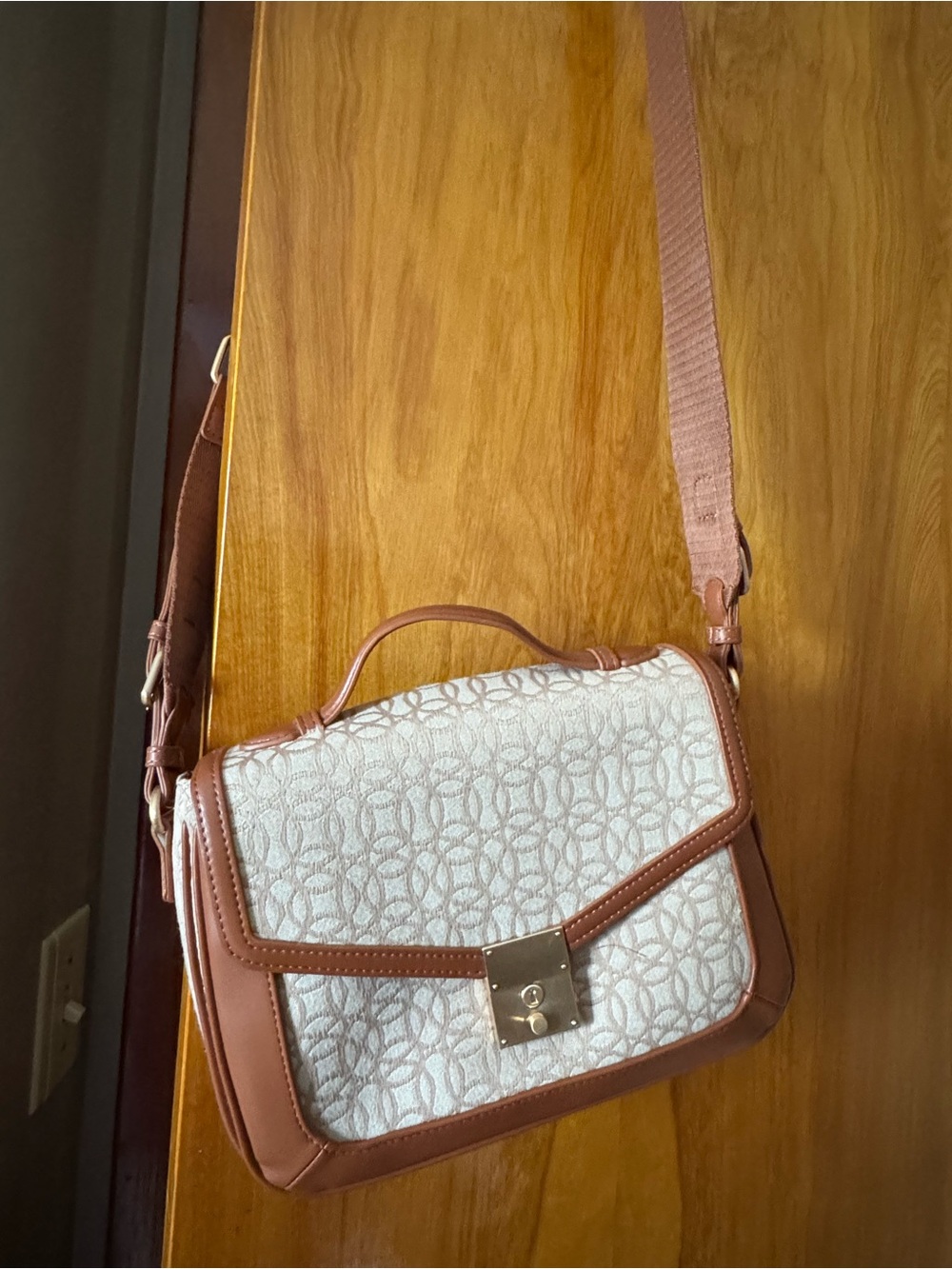 New Brown and Ivory Crossbody Satchel Bag